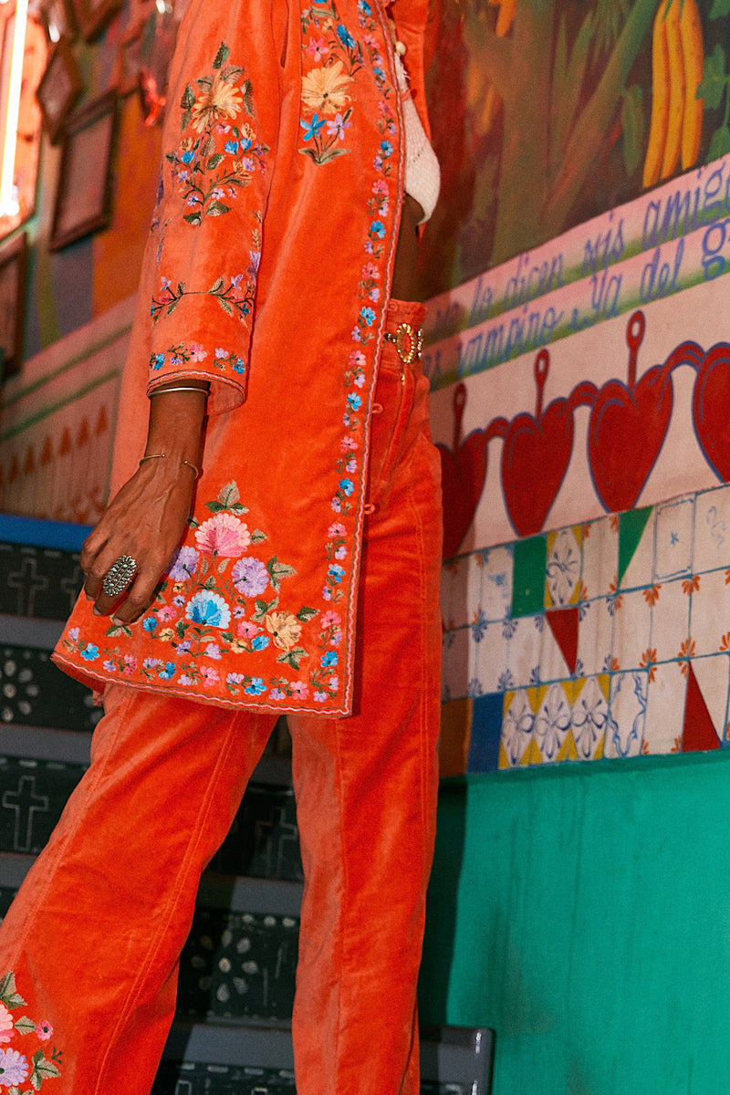 It’s Only Rock’N’Roll Embroidered Cotton Velvet Long Line Jacket - Chasing Unicorns