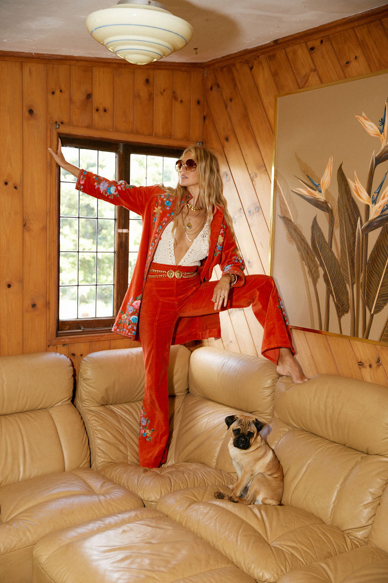 It’s Only Rock’N’Roll Embroidered Cotton Velvet Long Line Jacket - Chasing Unicorns