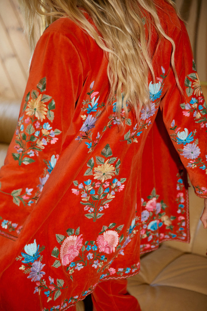 It’s Only Rock’N’Roll Embroidered Cotton Velvet Long Line Jacket - Chasing Unicorns