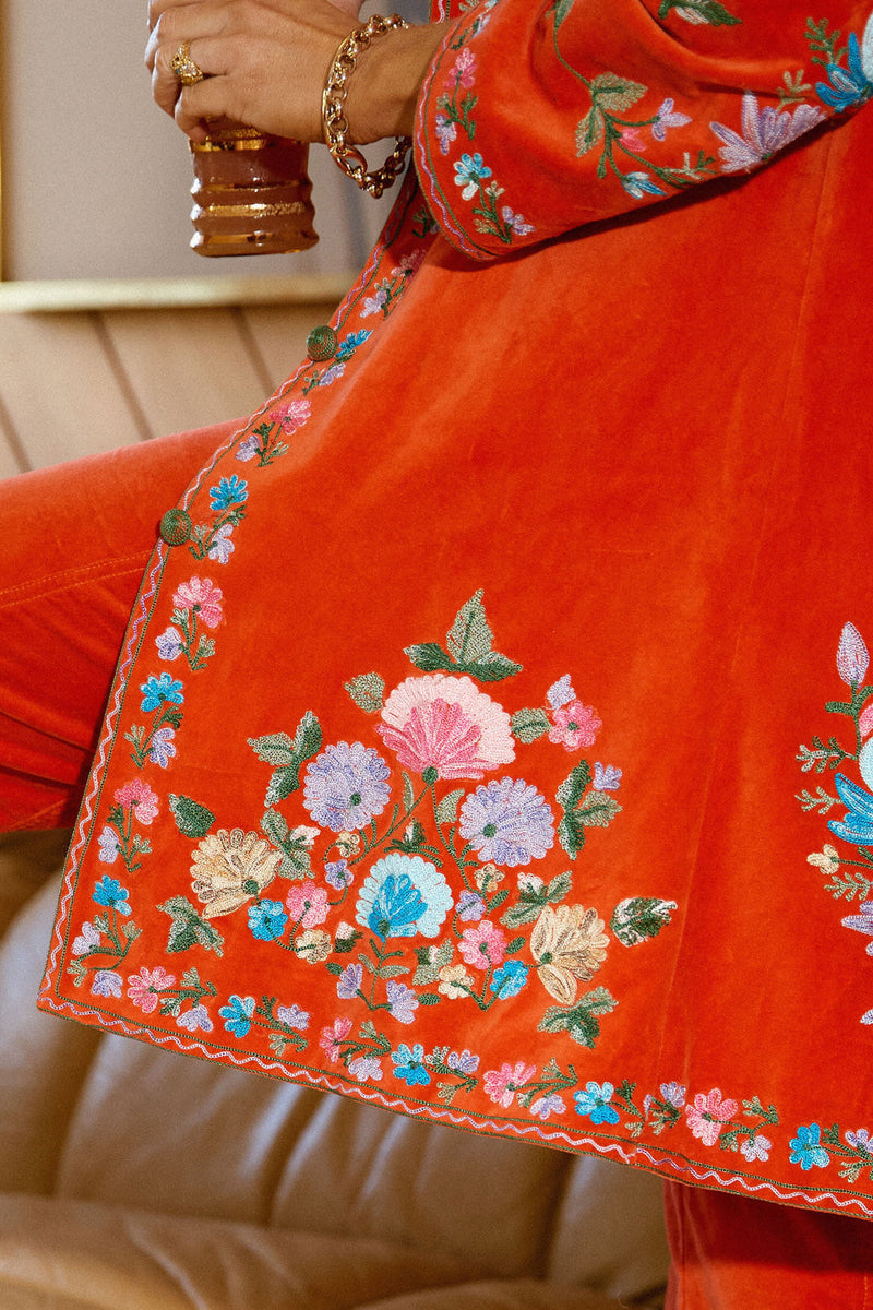 It’s Only Rock’N’Roll Embroidered Cotton Velvet Long Line Jacket - Chasing Unicorns