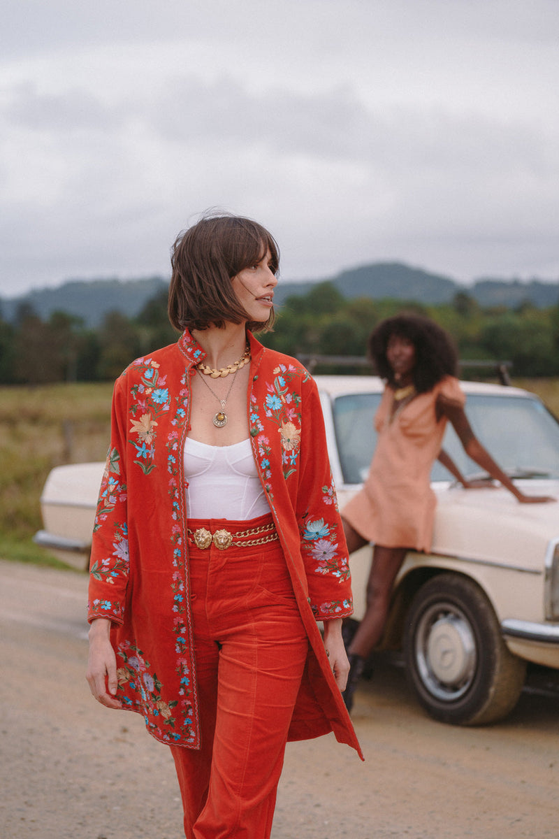 It’s Only Rock’N’Roll Embroidered Cotton Velvet Long Line Jacket - Chasing Unicorns