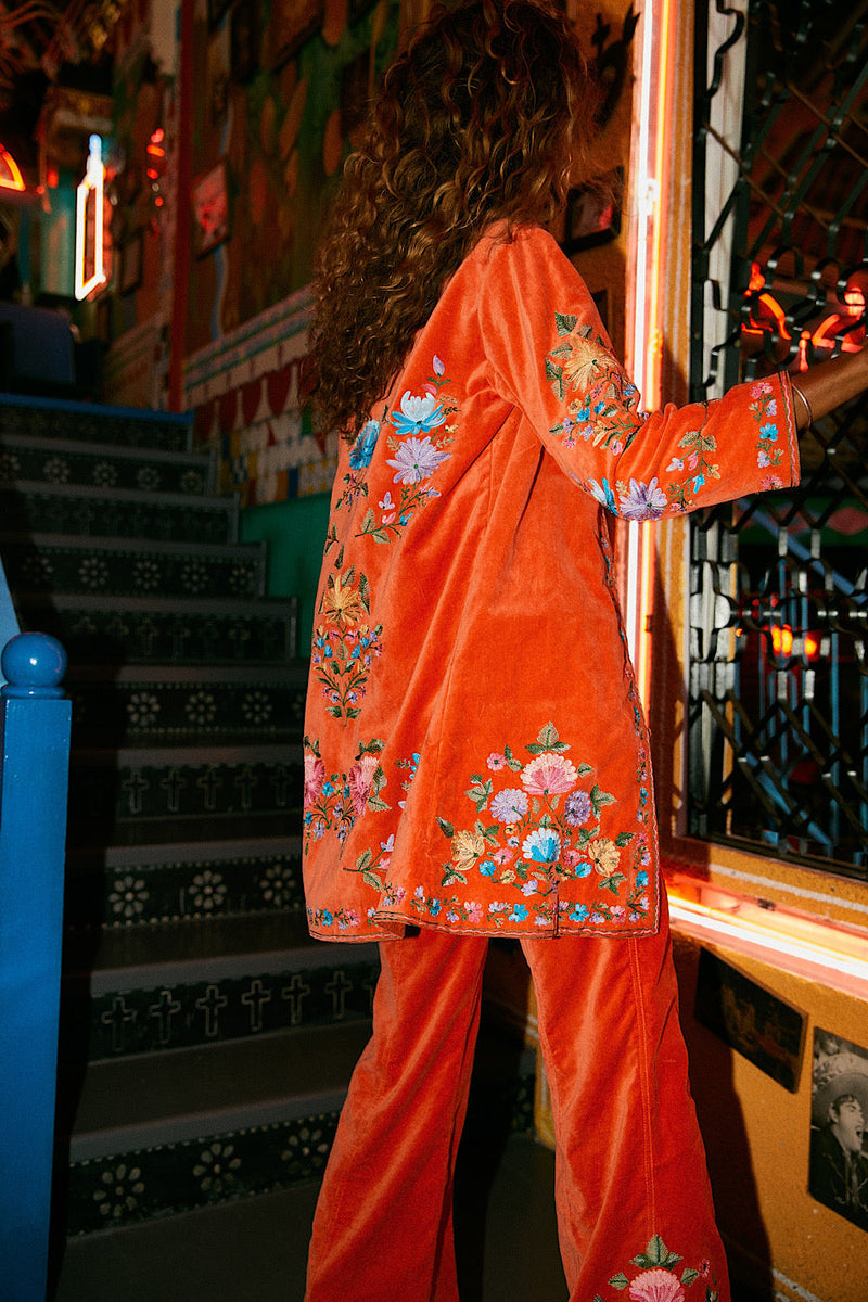 It’s Only Rock’N’Roll Embroidered Cotton Velvet Long Line Jacket - Chasing Unicorns