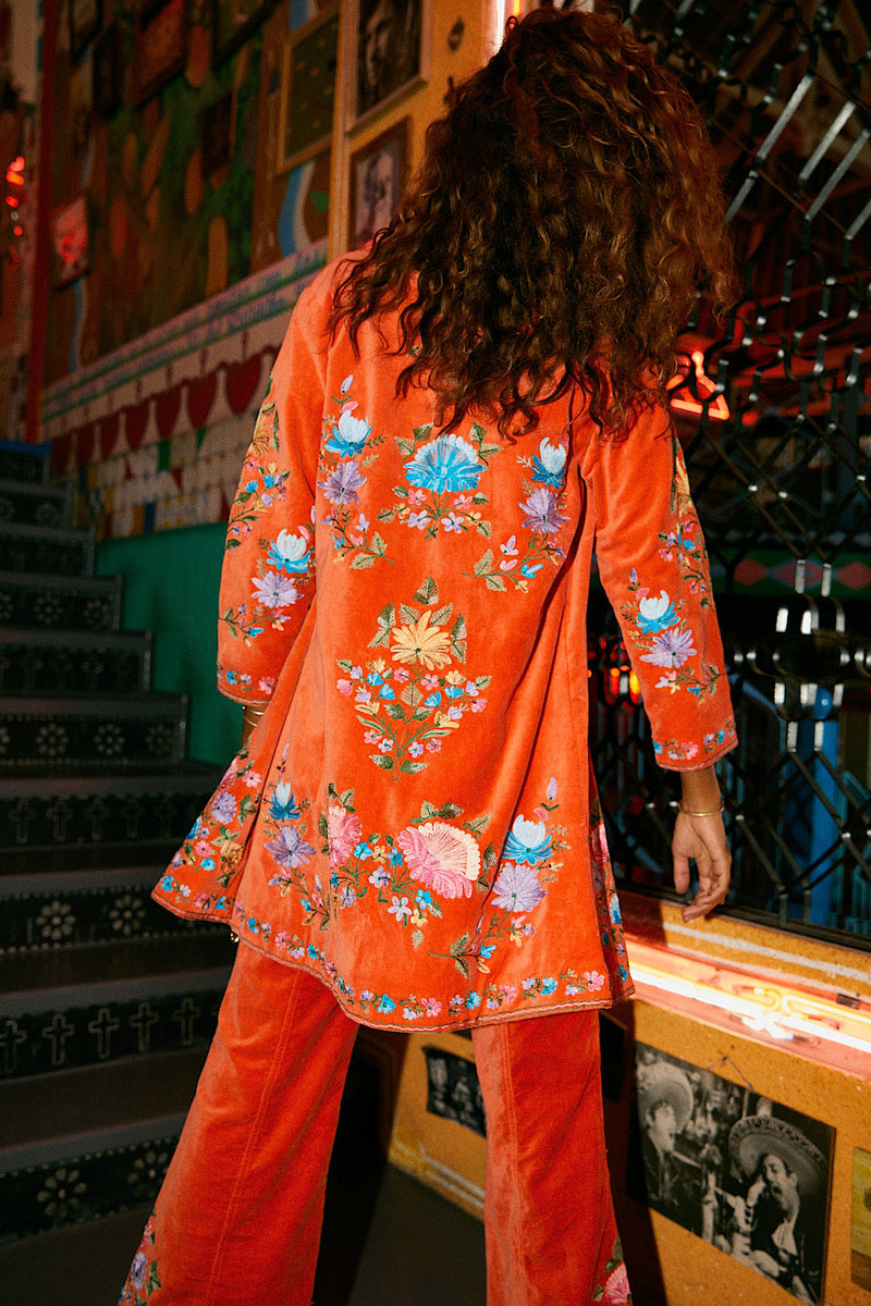It’s Only Rock’N’Roll Embroidered Cotton Velvet Long Line Jacket - Chasing Unicorns