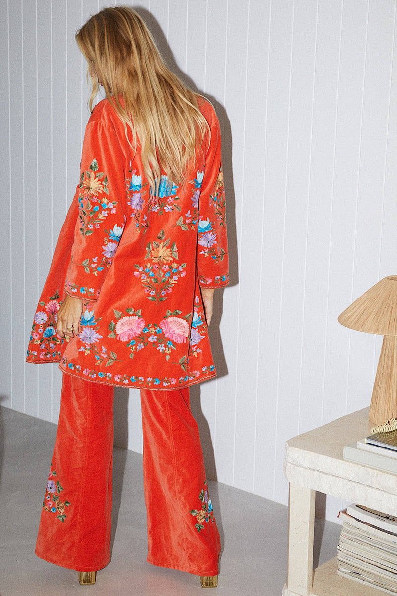 It’s Only Rock’N’Roll Embroidered Cotton Velvet Long Line Jacket - Chasing Unicorns