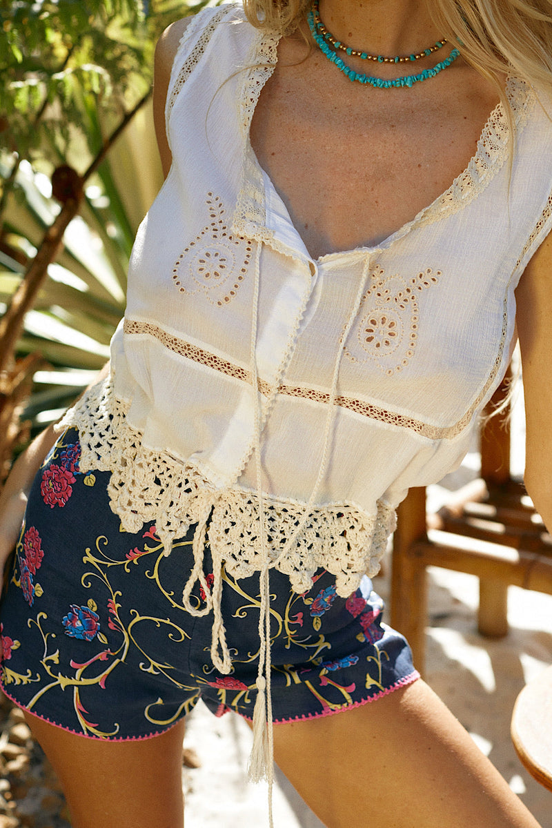 Jackson Cotton Gauze + Lace Cutwork Embroidered Camisole SAMPLE - Chasing Unicorns