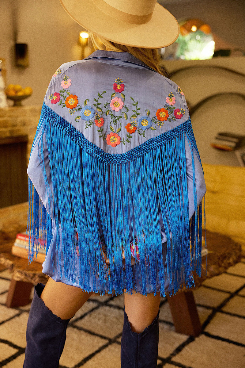 Jolene Silk, Embroidered + Fringe Blazer SECOND - Chasing Unicorns