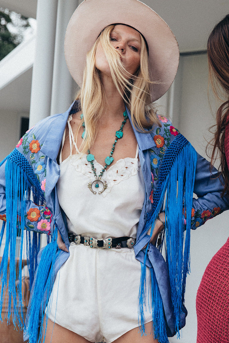 Jolene Silk, Embroidered + Fringe Blazer SECOND - Chasing Unicorns