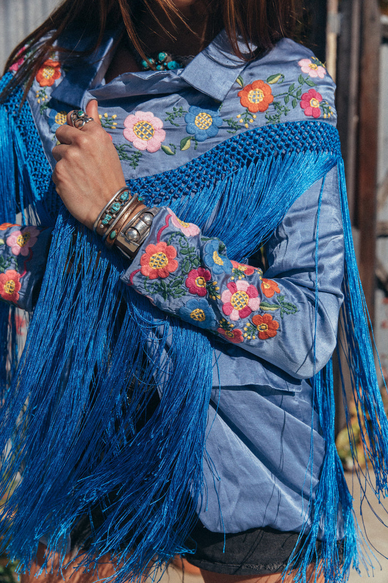 Jolene Silk, Embroidered + Fringe Blazer SECOND - Chasing Unicorns