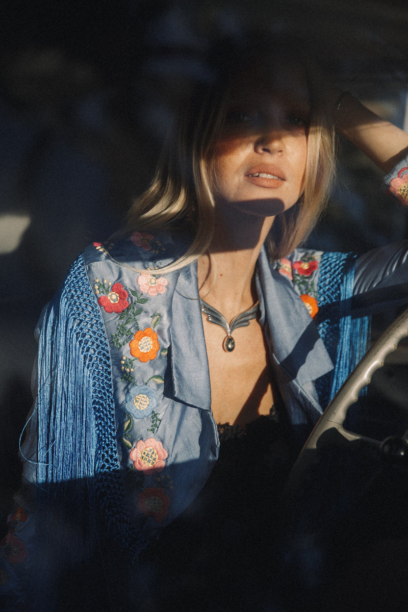 Jolene Silk, Embroidered + Fringe Blazer SECOND - Chasing Unicorns