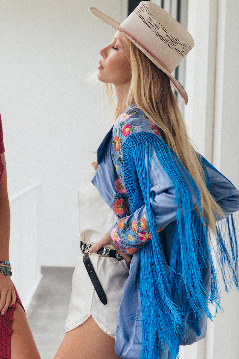 Jolene Silk, Embroidered + Fringe Blazer SECOND - Chasing Unicorns