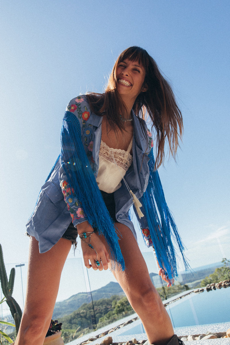 Jolene Silk, Embroidered + Fringe Blazer SECOND - Chasing Unicorns