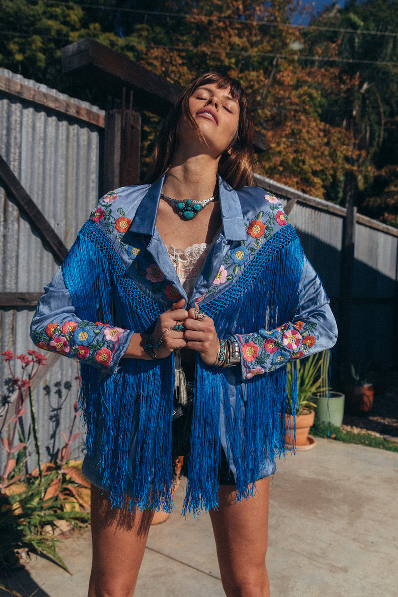 Jolene Silk, Embroidered + Fringe Blazer SECOND - Chasing Unicorns
