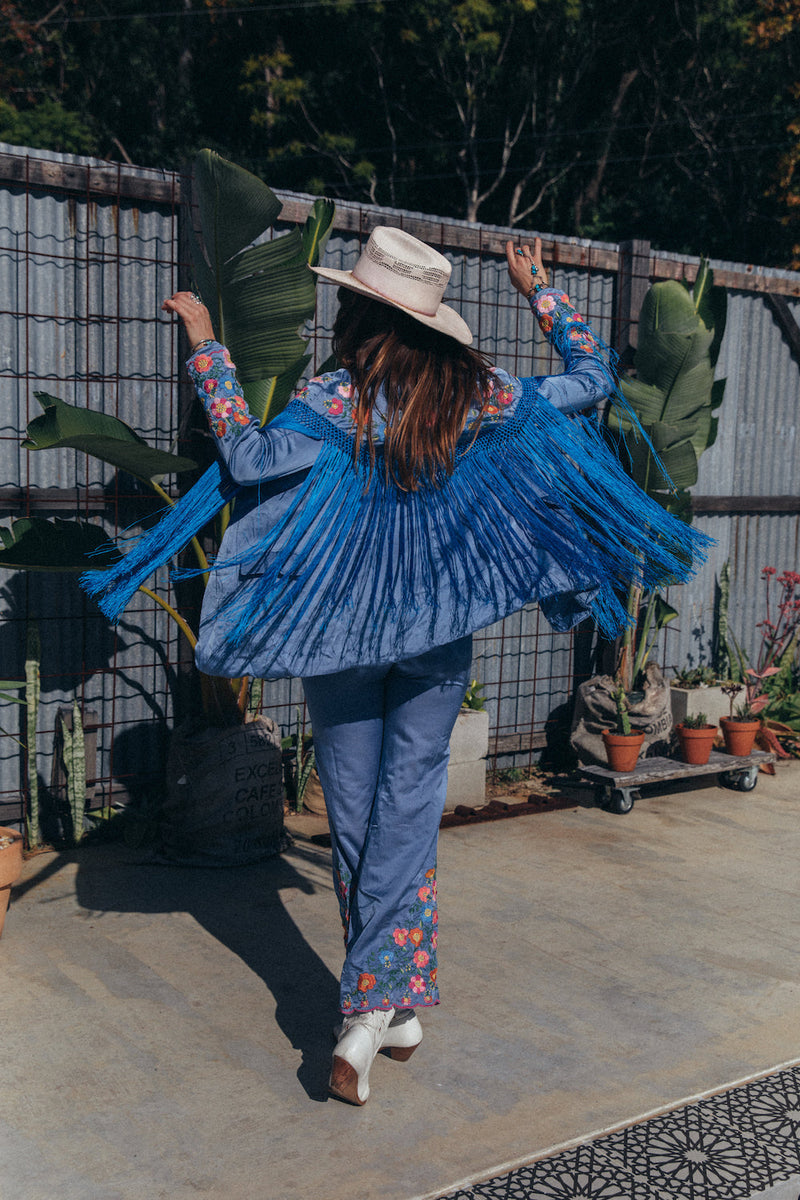 Jolene Silk, Embroidered + Fringe Blazer SECOND - Chasing Unicorns