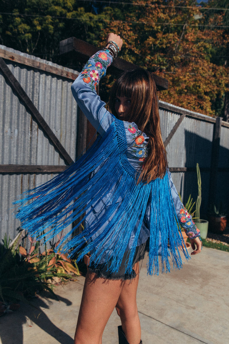 Jolene Silk, Embroidered + Fringe Blazer SECOND - Chasing Unicorns