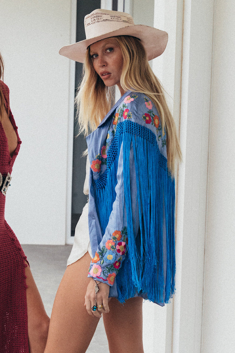 Jolene Silk, Embroidered + Fringe Blazer SECOND - Chasing Unicorns