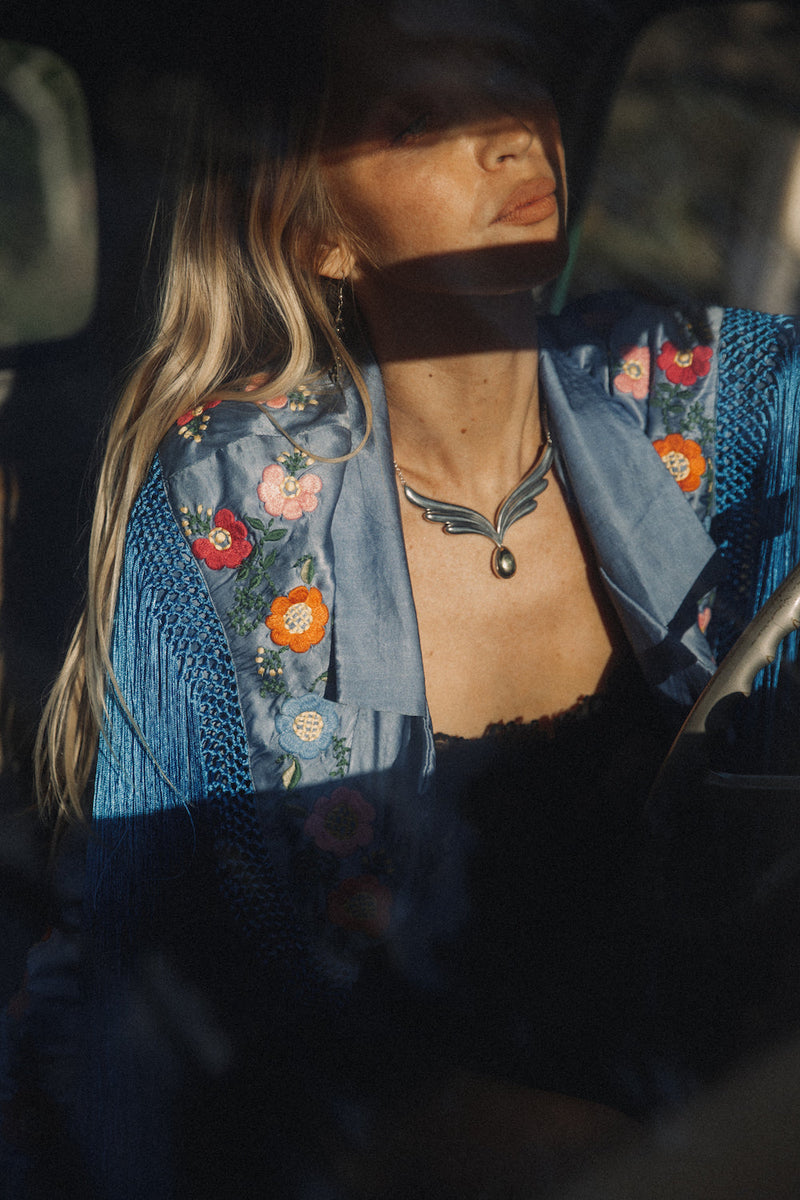 Jolene Silk, Embroidered + Fringe Blazer SECOND - Chasing Unicorns