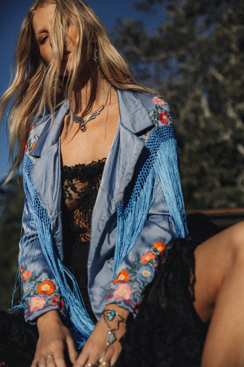 Jolene Silk, Embroidered + Fringe Blazer SECOND - Chasing Unicorns