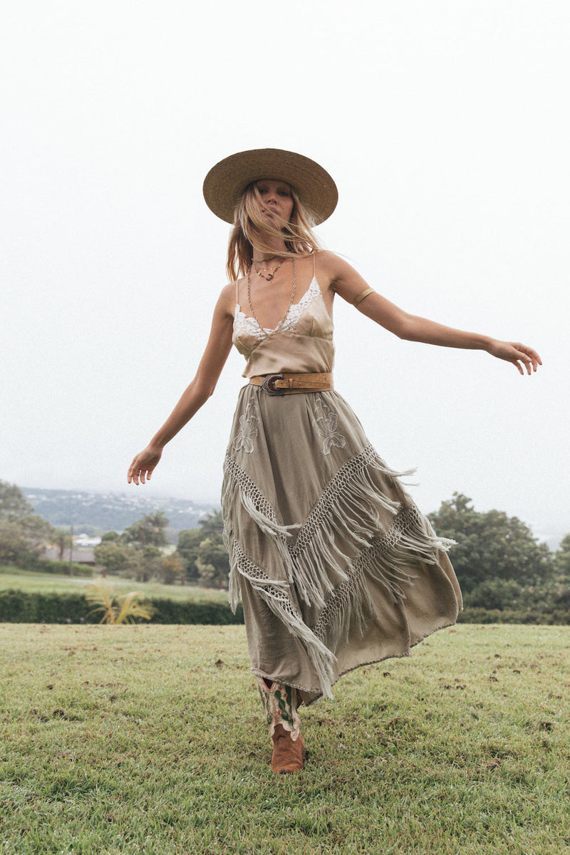 Learning To Fly Fringe Skirt- Sage - Chasing Unicorns