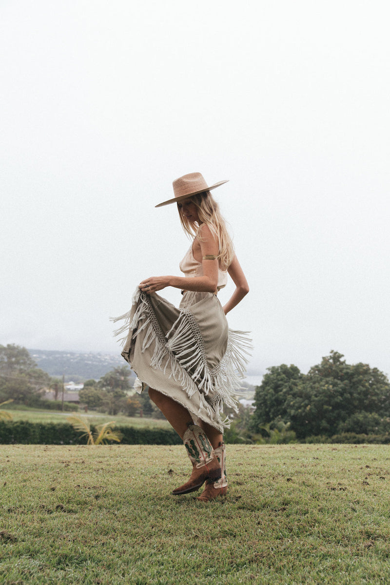 Learning To Fly Fringe Skirt- Sage - Chasing Unicorns