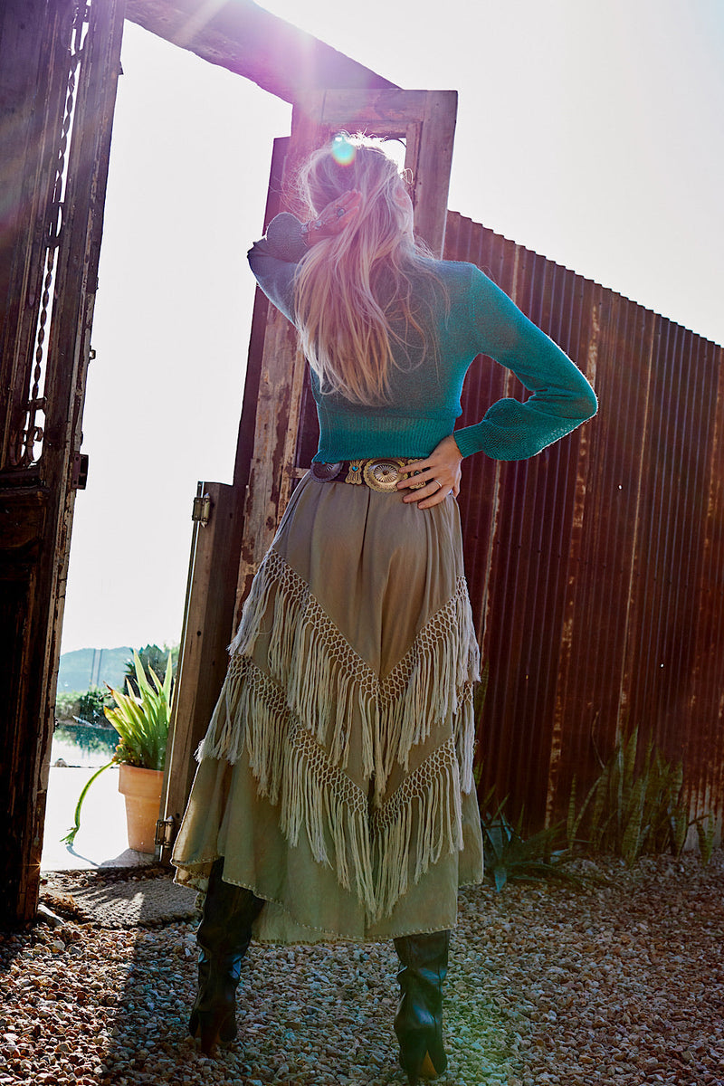 Learning To Fly Fringe Skirt- Sage - Chasing Unicorns