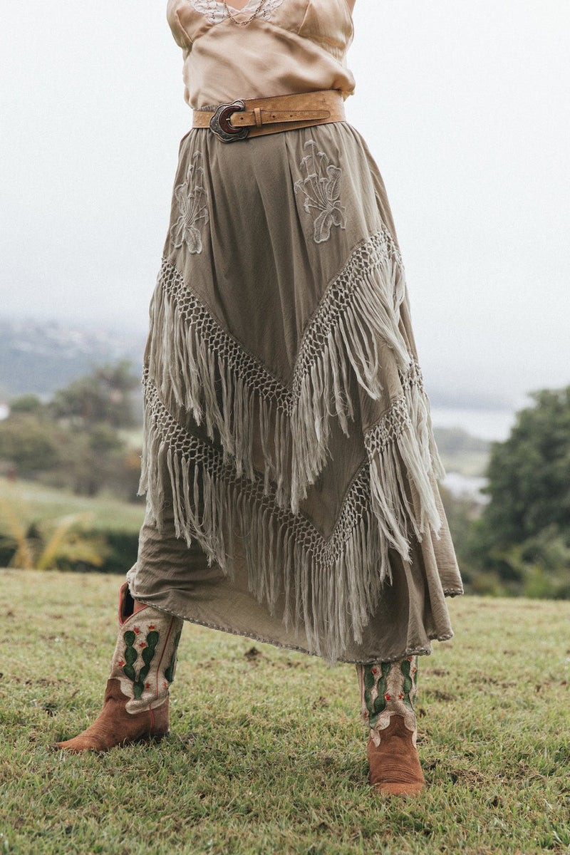 Learning To Fly Fringe Skirt- Sage - Chasing Unicorns