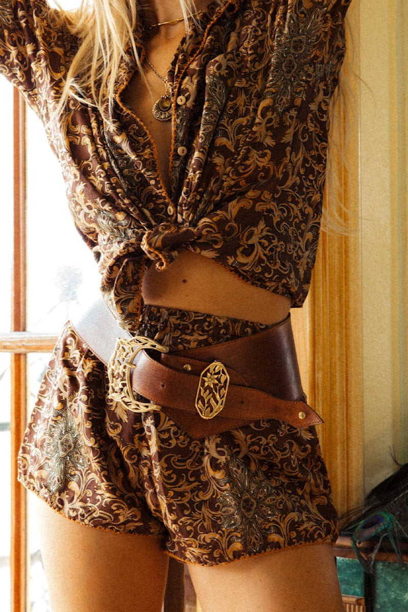 Leather And Brass Flower Belt - Chasing Unicorns