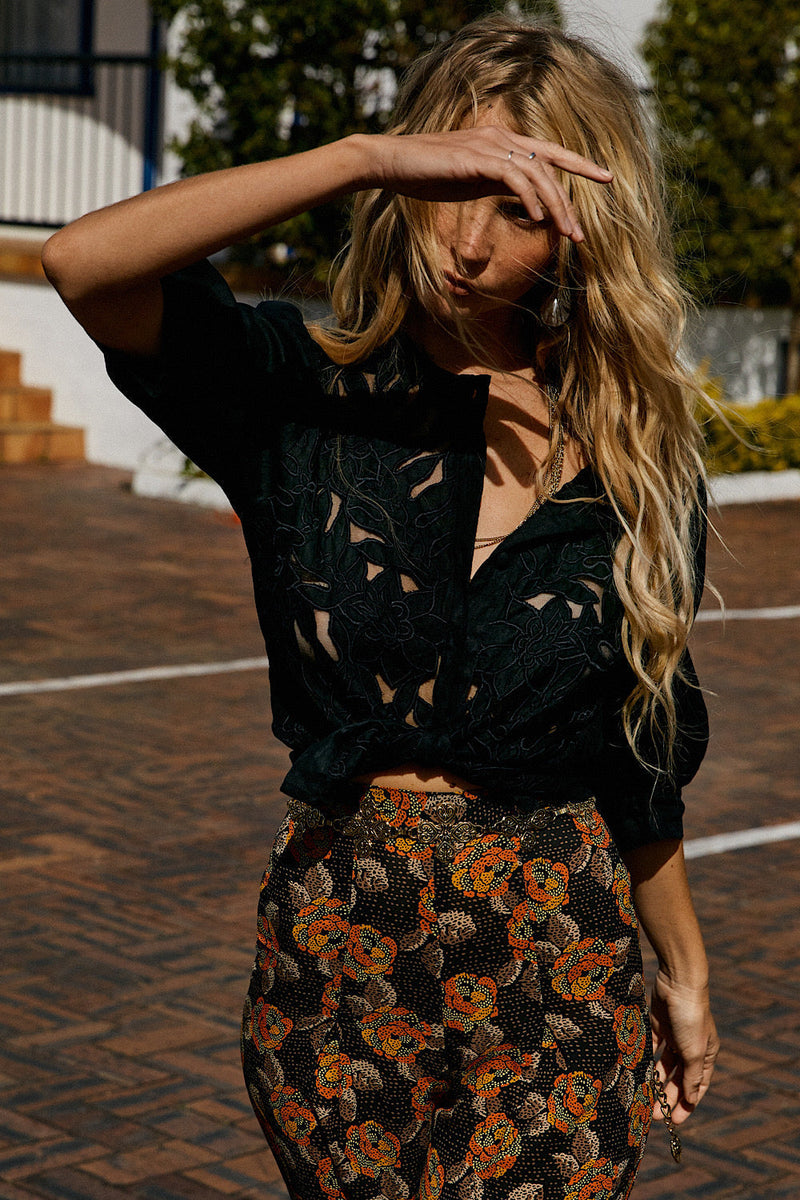 Let It Shine Cutwork Embroidered Blouse - Black - Chasing Unicorns