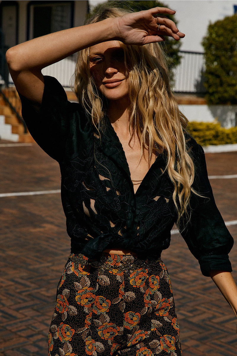 Let It Shine Cutwork Embroidered Blouse - Black - Chasing Unicorns