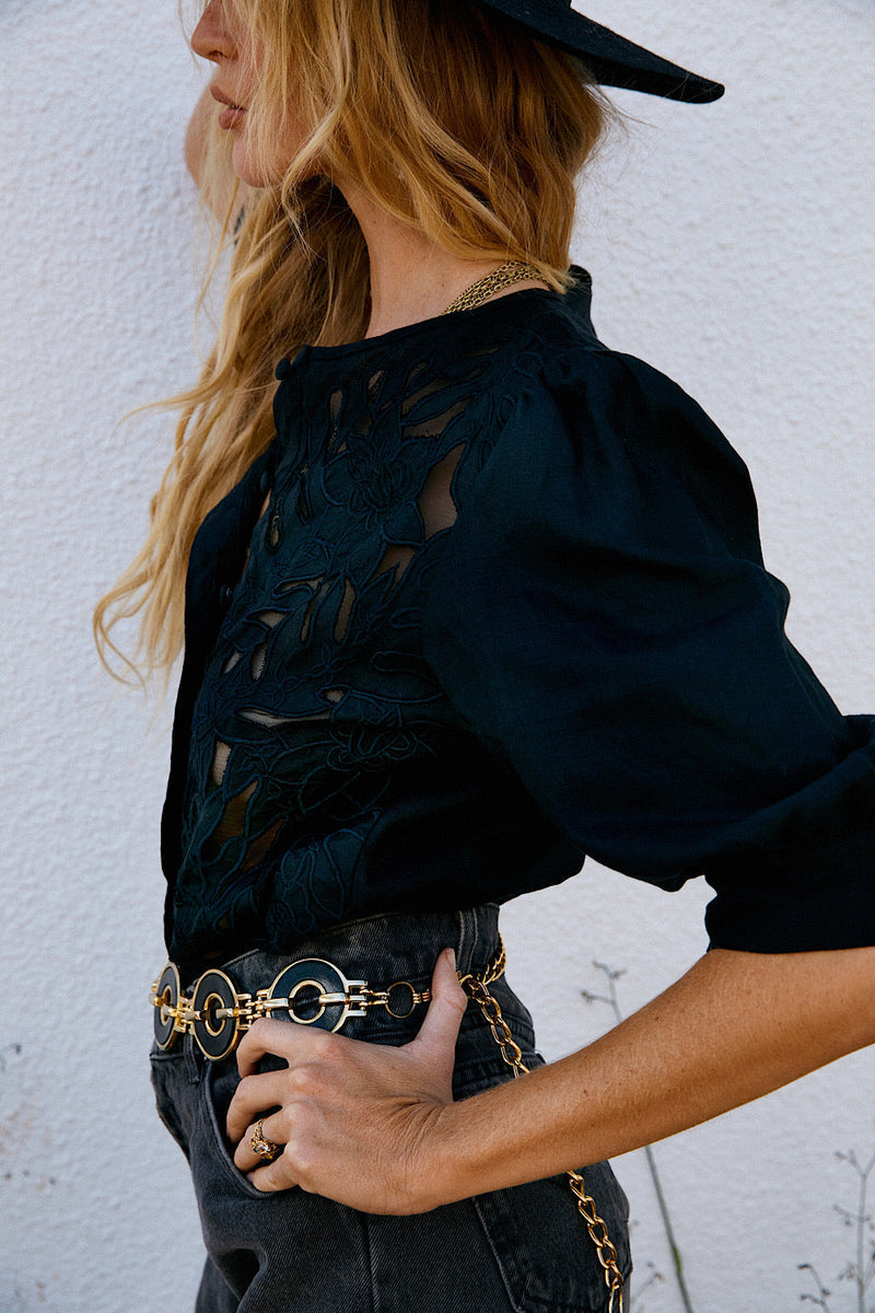 Let It Shine Cutwork Embroidered Blouse - Black - Chasing Unicorns