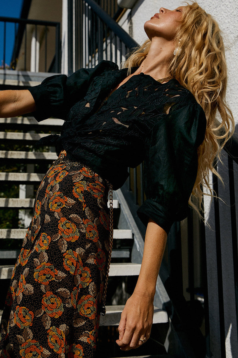 Let It Shine Cutwork Embroidered Blouse - Black - Chasing Unicorns