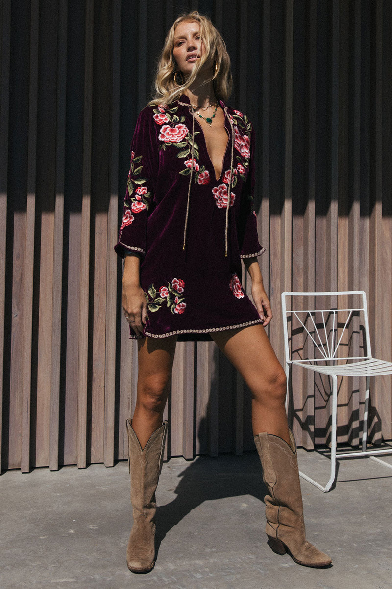 Like A Rolling Stone Silk Velvet Tunic Dress - Chasing Unicorns