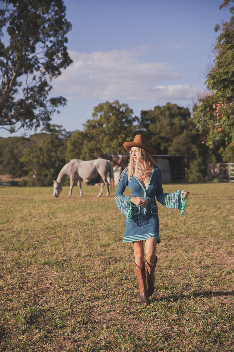 Listen To The Music Crochet Mini Dress - Ocean - Chasing Unicorns