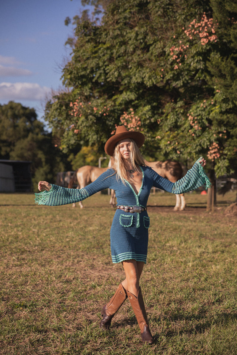 Listen To The Music Crochet Mini Dress - Ocean - Chasing Unicorns