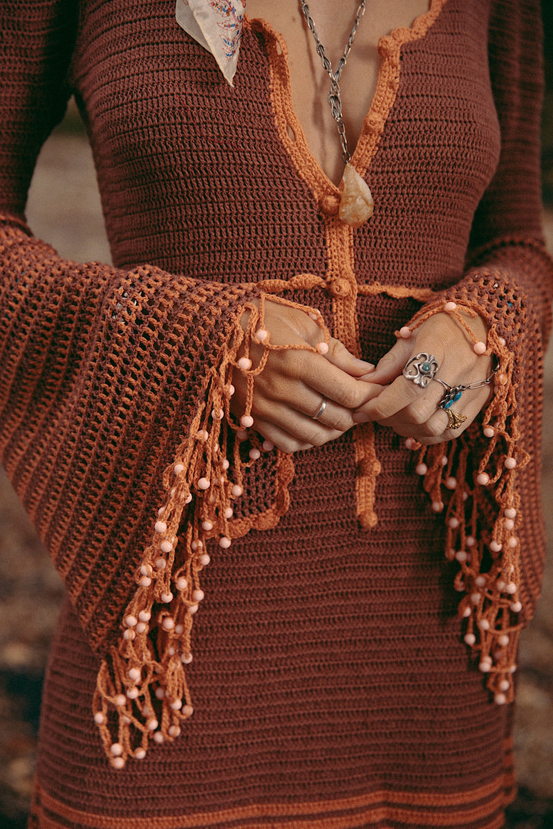 Listen To The Music Crochet Mini Dress - Terracotta - Chasing Unicorns