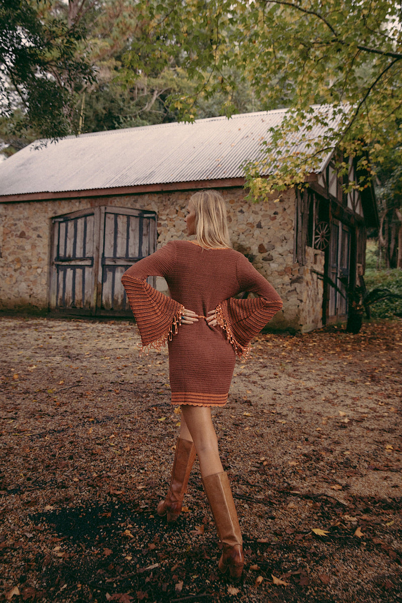 Listen To The Music Crochet Mini Dress - Terracotta - Chasing Unicorns