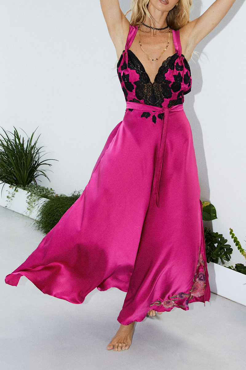 Little Lies Silk Satin + Lace Maxi Slip Dress - Chasing Unicorns