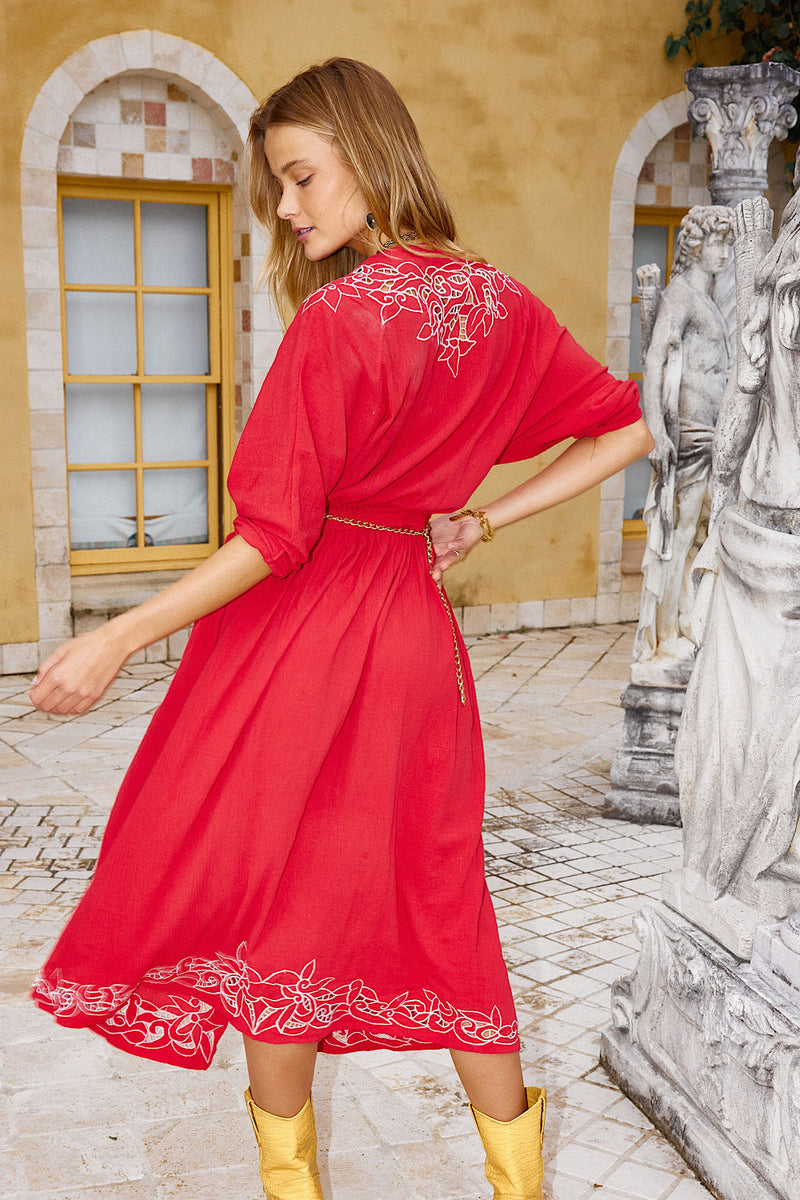 Live Wire Cutwork Cotton Gauze Wrap Midi Dress - Chasing Unicorns