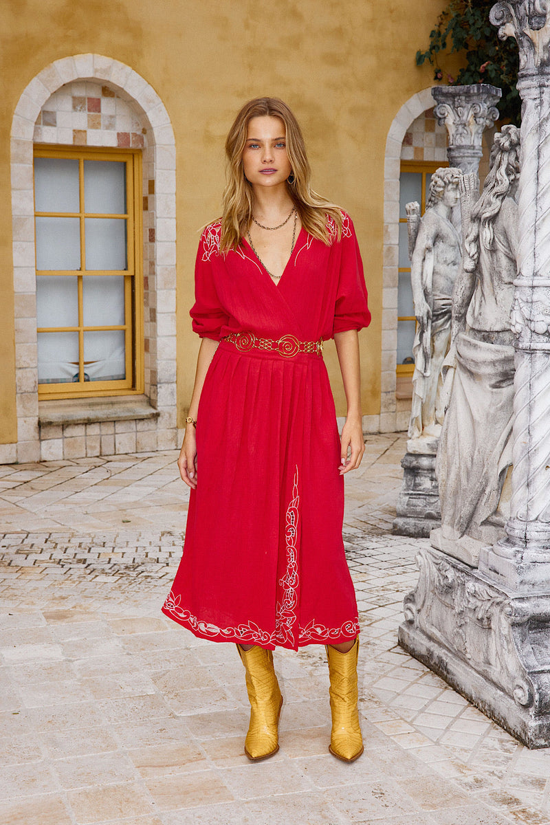 Live Wire Cutwork Cotton Gauze Wrap Midi Dress - Chasing Unicorns