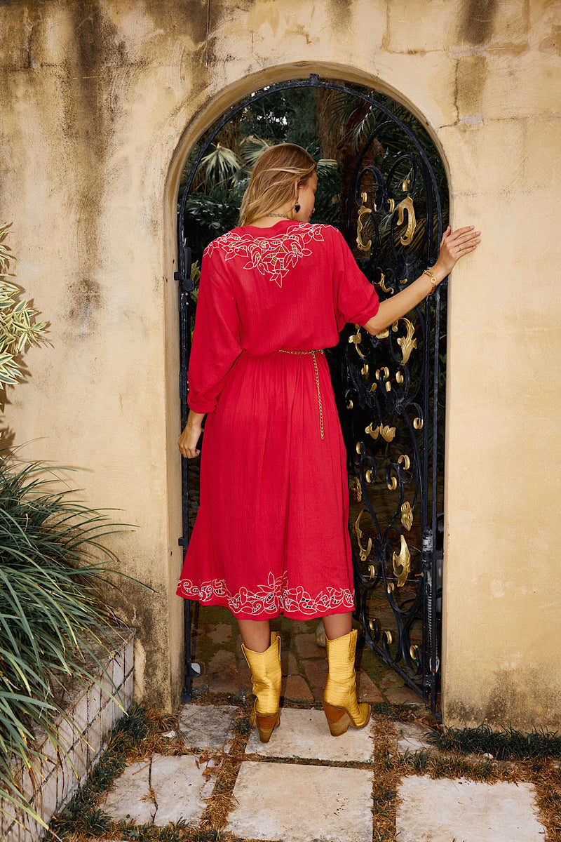 Live Wire Cutwork Cotton Gauze Wrap Midi Dress - Chasing Unicorns