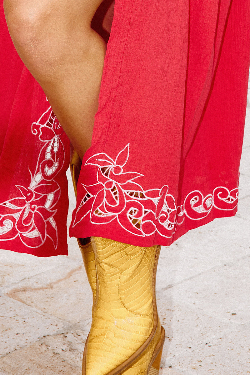 Live Wire Cutwork Cotton Gauze Wrap Midi Dress - Chasing Unicorns