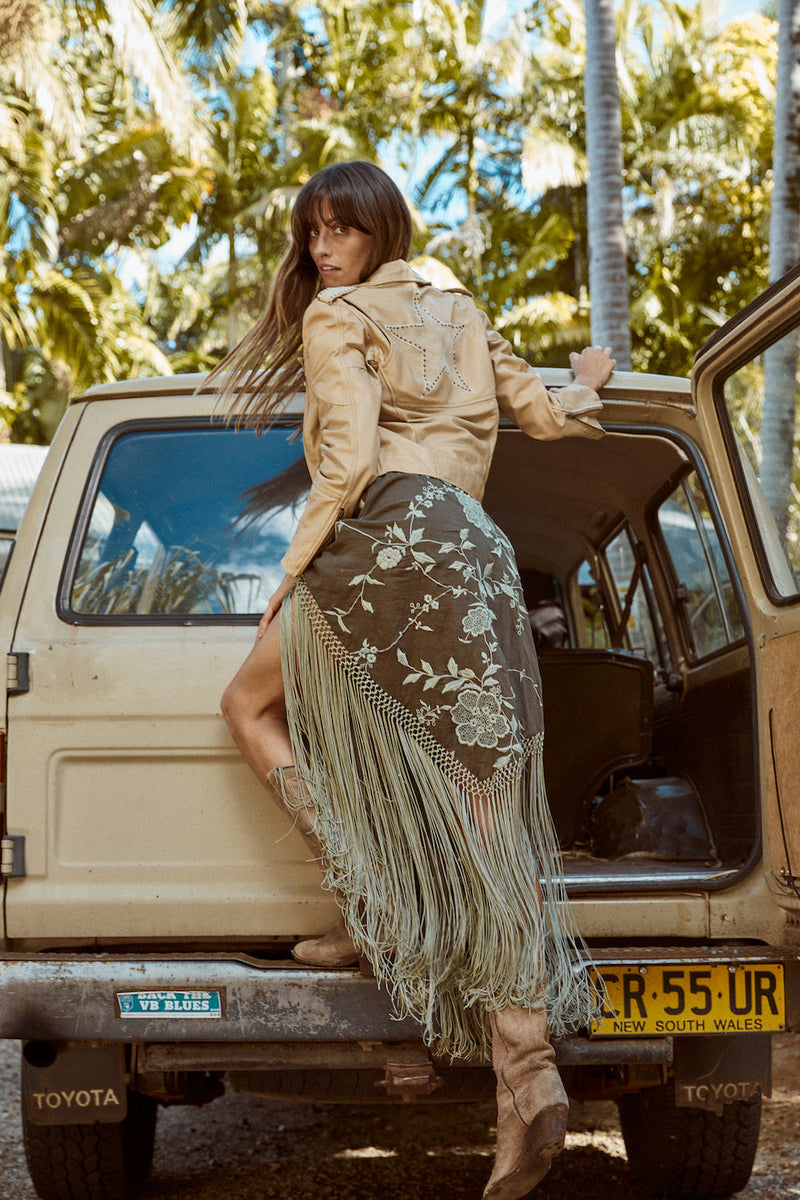 Lone Star Leather Biker Jacket - Beige - Chasing Unicorns