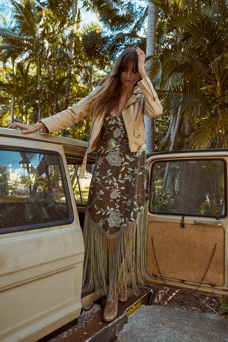 Lone Star Leather Biker Jacket - Beige - Chasing Unicorns