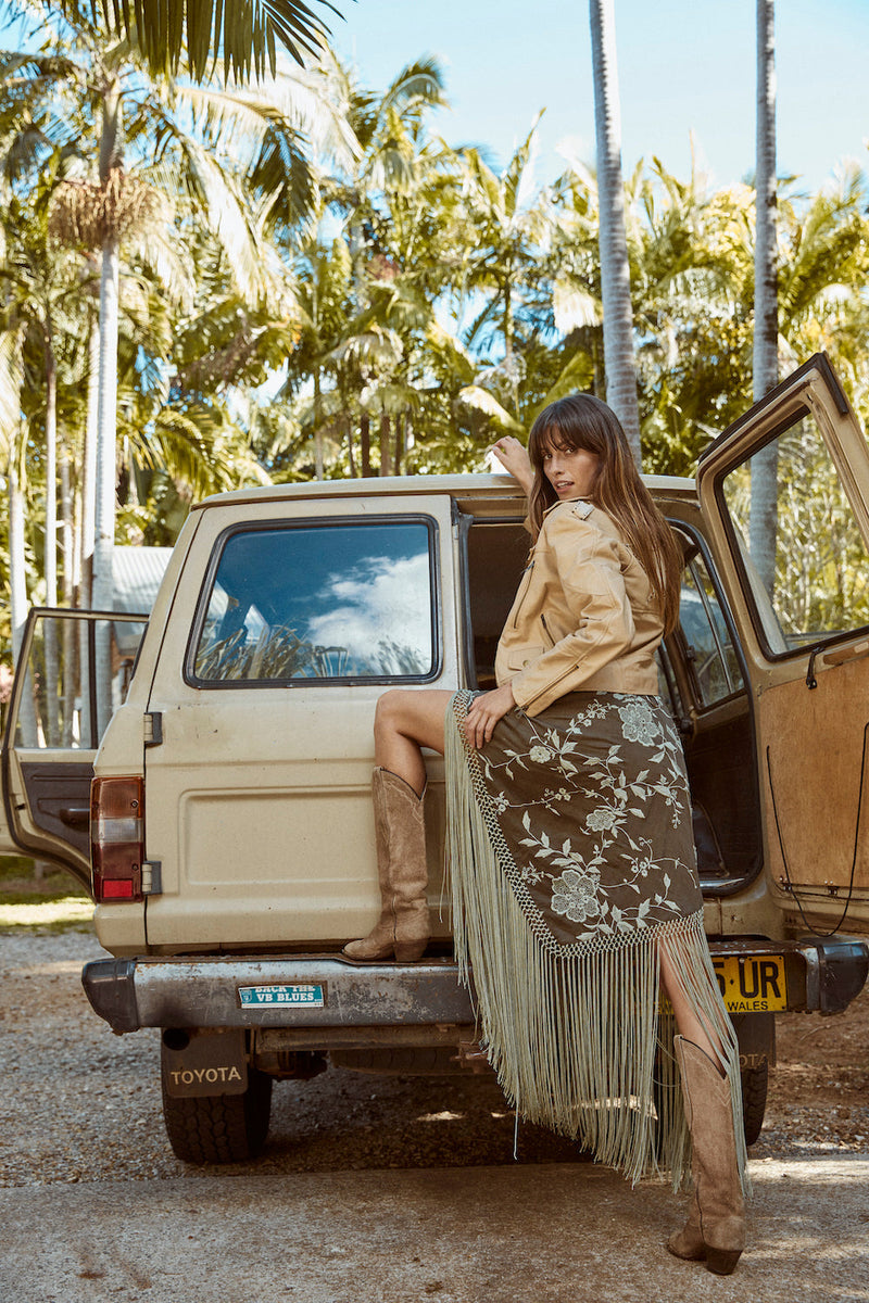 Lone Star Leather Biker Jacket - Beige - Chasing Unicorns