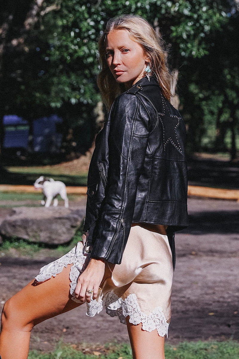 Lone Star Leather Biker Jacket - Noir - Chasing Unicorns