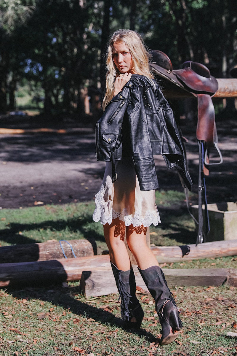 Lone Star Leather Biker Jacket - Noir - Chasing Unicorns
