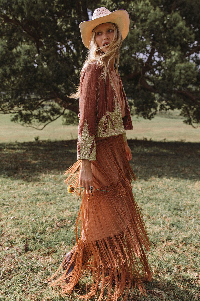 Lost In Paradise Velvet Beaded Jacket - Rose Gold - Chasing Unicorns