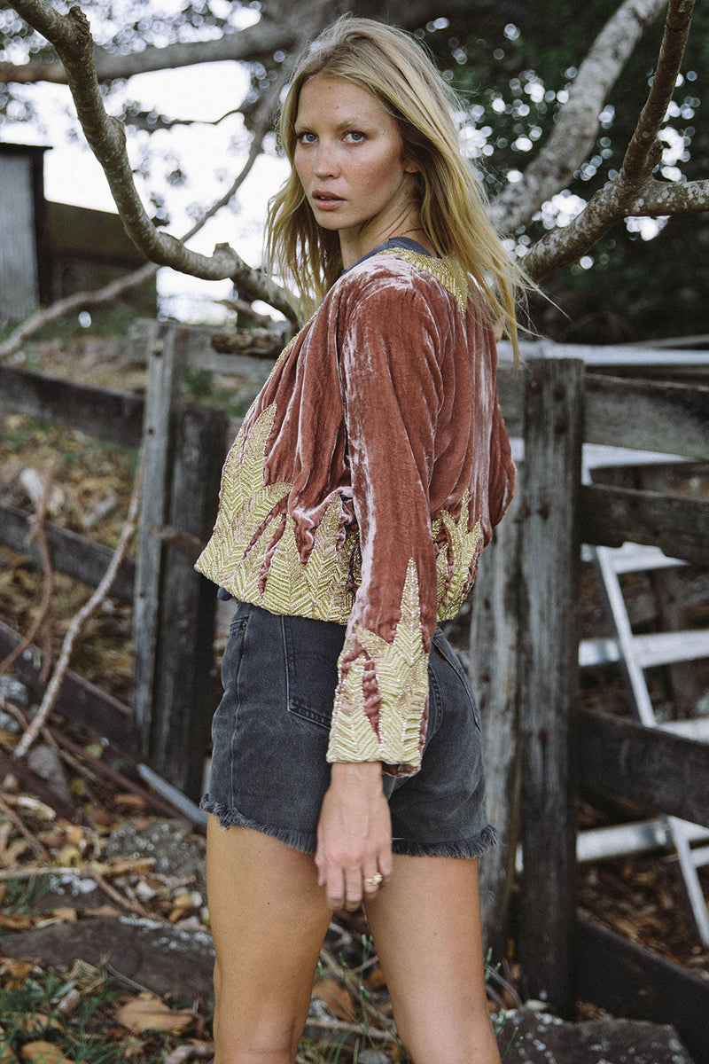 Lost In Paradise Velvet Beaded Jacket - Rose Gold - Chasing Unicorns