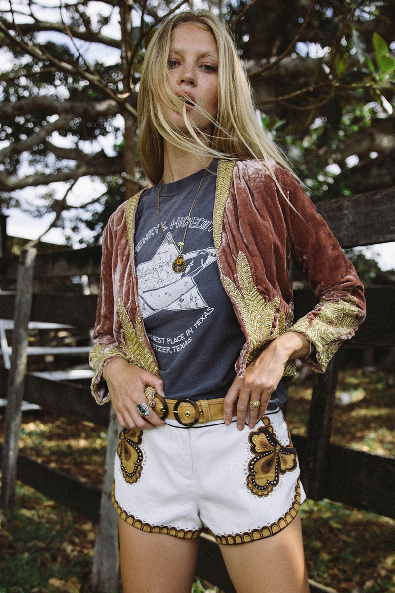 Lost In Paradise Velvet Beaded Jacket - Rose Gold - Chasing Unicorns