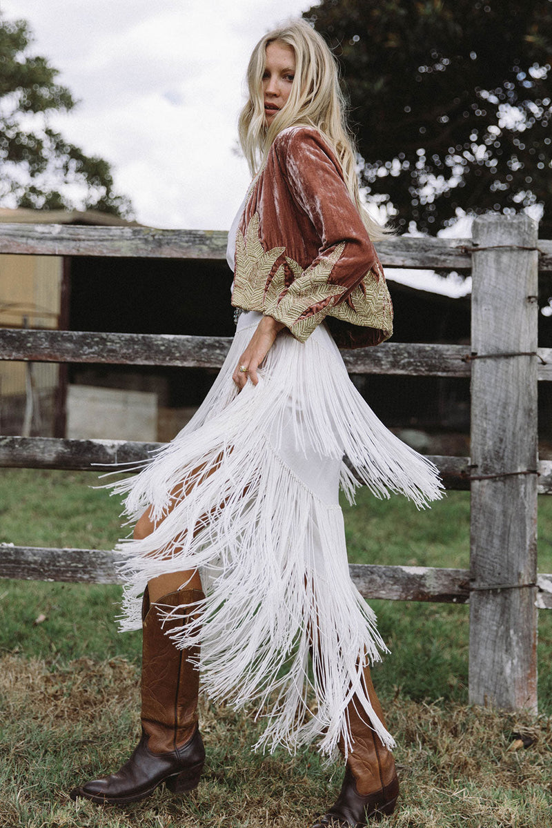 Lost In Paradise Velvet Beaded Jacket - Rose Gold - Chasing Unicorns