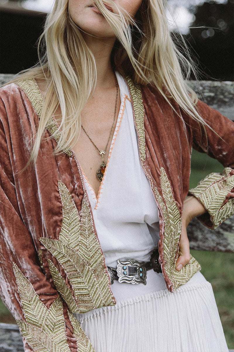 Lost In Paradise Velvet Beaded Jacket - Rose Gold - Chasing Unicorns
